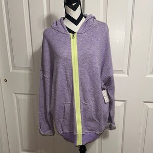 Free People Purple Bloom Zip Front Hooded Sweater